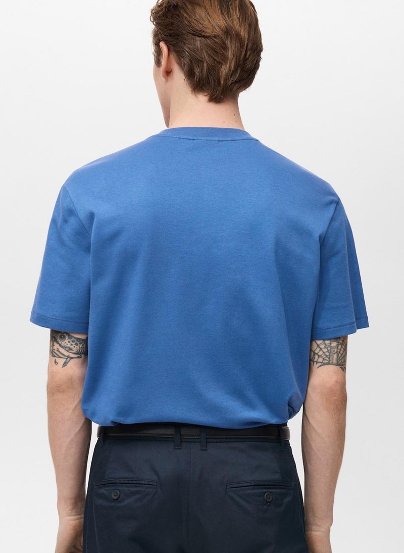 Mango Man Round Neck Ribbed Finish Short Sleeve T-Shirt  - Image 2