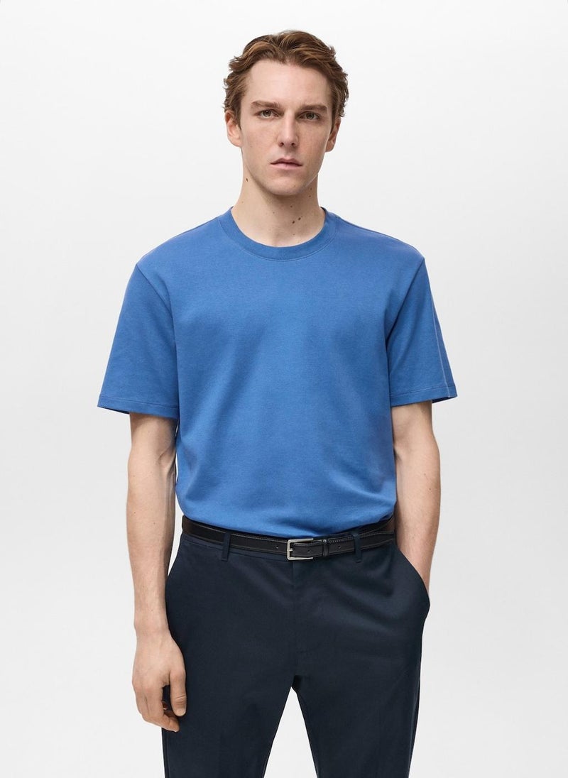 Mango Man Round Neck Ribbed Finish Short Sleeve T-Shirt  - Image 1