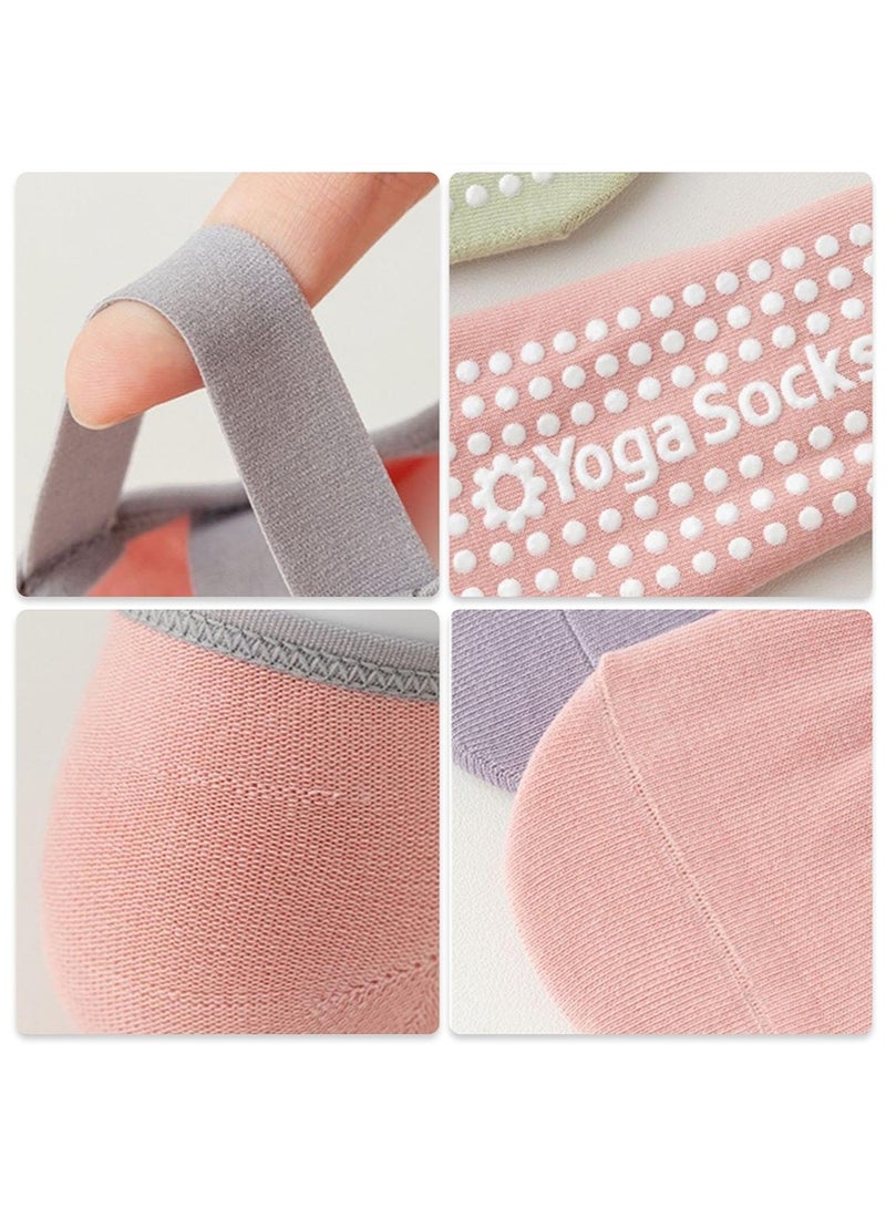 5 أزواج من جوارب اليوغا للنساء بمقابض وأشرطة مانعة للانزلاق، مثالية لممارسة البيلاتس والبار الباليه والرقص والتمارين الرياضية حافية القدمين - Image 5