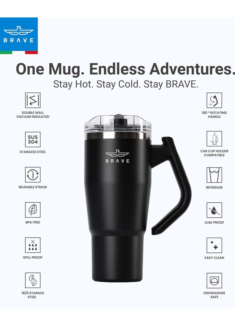 Brave 950ml Insulated Stainless Steel Travel Mug 180° Rotating Handle – Hot or Cold Drinks - Image 2