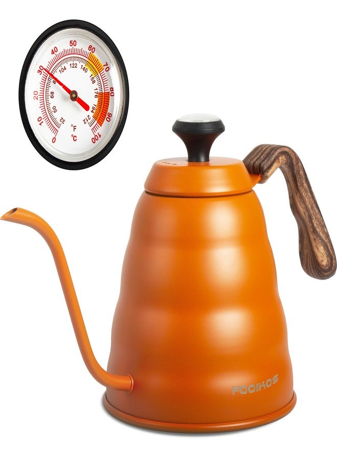 غلاية فوكوس ذات العنق المعقوف مع ترمومتر لتحضير القهوة والشاي بالتقطير، سعة 42 أونصة سائلة، مصنوعة من الفولاذ المقاوم للصدأ عالي الجودة، تحكم دقيق في درجة الحرارة، فوهة مثالية لصب دقيق، متوافقة مع المواقد - Image 1