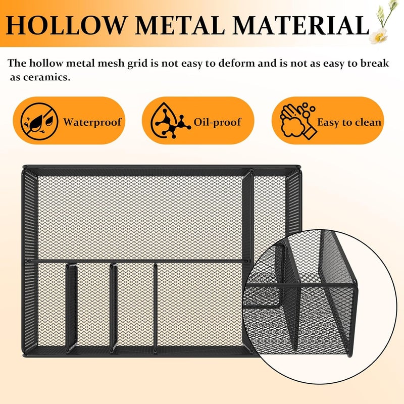 windforgecraft Cutlery Utensil Holder Paper Plate Organizer for Countertop Metal Silverware Caddy with 6 Compartments Utensil Holder for Kitchen Counter Cabinet Silverware Caddy for Parties, Napkin Holder - Image 3