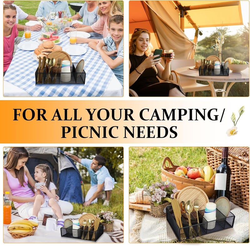 windforgecraft Cutlery Utensil Holder Paper Plate Organizer for Countertop Metal Silverware Caddy with 6 Compartments Utensil Holder for Kitchen Counter Cabinet Silverware Caddy for Parties, Napkin Holder - Image 4