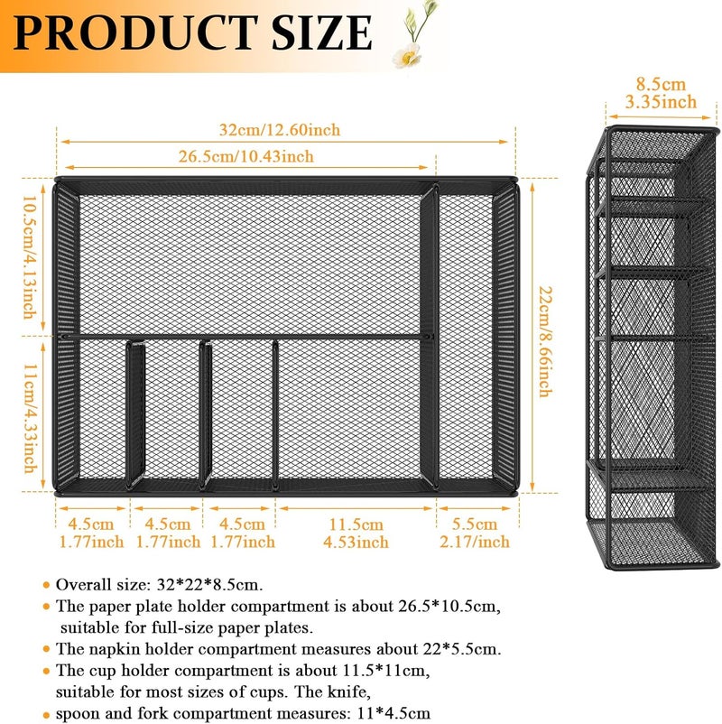 windforgecraft Cutlery Utensil Holder Paper Plate Organizer for Countertop Metal Silverware Caddy with 6 Compartments Utensil Holder for Kitchen Counter Cabinet Silverware Caddy for Parties, Napkin Holder - Image 2