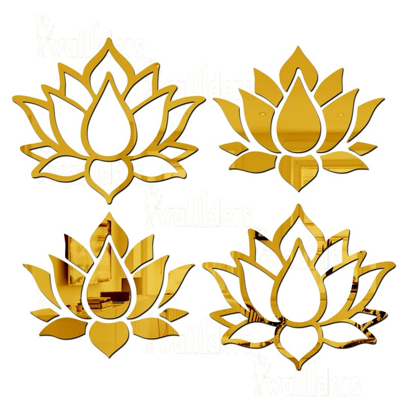 Wall1ders Wall1ders Small Lotus Gold Pack of 2 Acrylic Mirror Stickers for Wall Decorative Items Home Decoration for Bedroom Living Room Office Study Room 