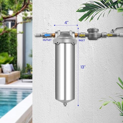 Amwater NSF/ANSI 42 Stainless Steel Whole House Water Filter Housing, 10" x 2.5" Sediment Water Filter System for Heavy Duty, Well & City Water, 1/2" NPT Port, Drain Valve Style C(Square Head) - Image 3