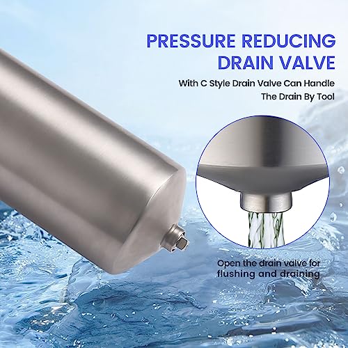 Amwater NSF/ANSI 42 Stainless Steel Whole House Water Filter Housing, 10" x 2.5" Sediment Water Filter System for Heavy Duty, Well & City Water, 1/2" NPT Port, Drain Valve Style C(Square Head) - Image 5