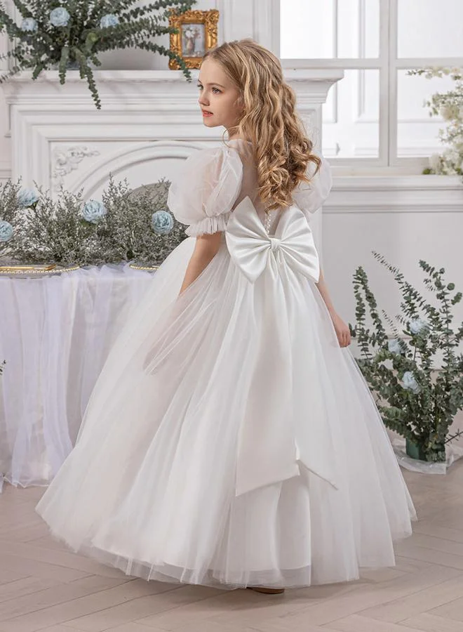 Take Two Mesh Bow Detail Puff Sleeve Dress