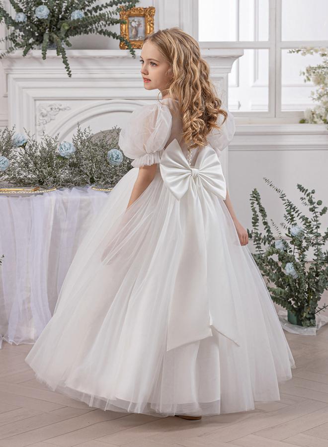 Take Two Mesh Bow Detail Puff Sleeve Dress - Image 1