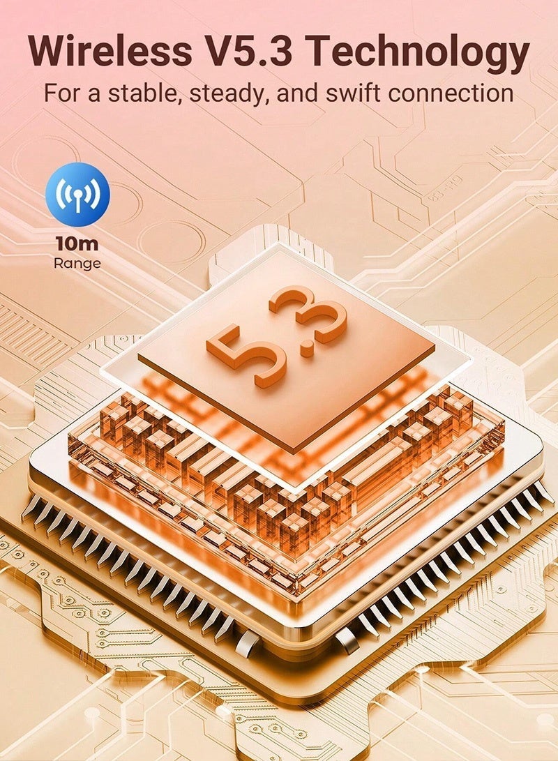 سماعات أذن لاسلكية بتقنية بلوتوث 5.3 مع شحن سريع عبر منفذ Type-C، وسماعات رأس TWS بصوت جهير عميق وتقنية إلغاء الضوضاء، وتحكم ذكي باللمس للموسيقى والمكالمات. - Image 5