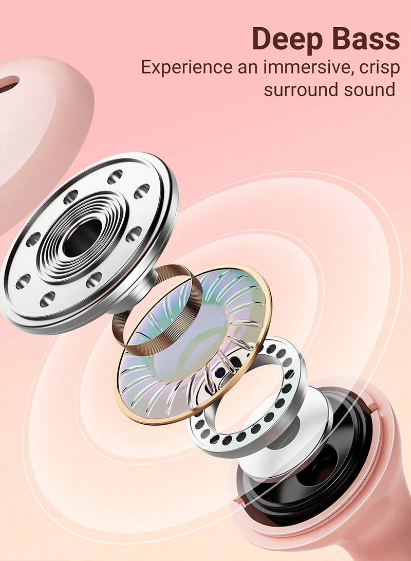 سماعات أذن لاسلكية بتقنية بلوتوث 5.3 مع شحن سريع عبر منفذ Type-C، وسماعات رأس TWS بصوت جهير عميق وتقنية إلغاء الضوضاء، وتحكم ذكي باللمس للموسيقى والمكالمات. - Image 3