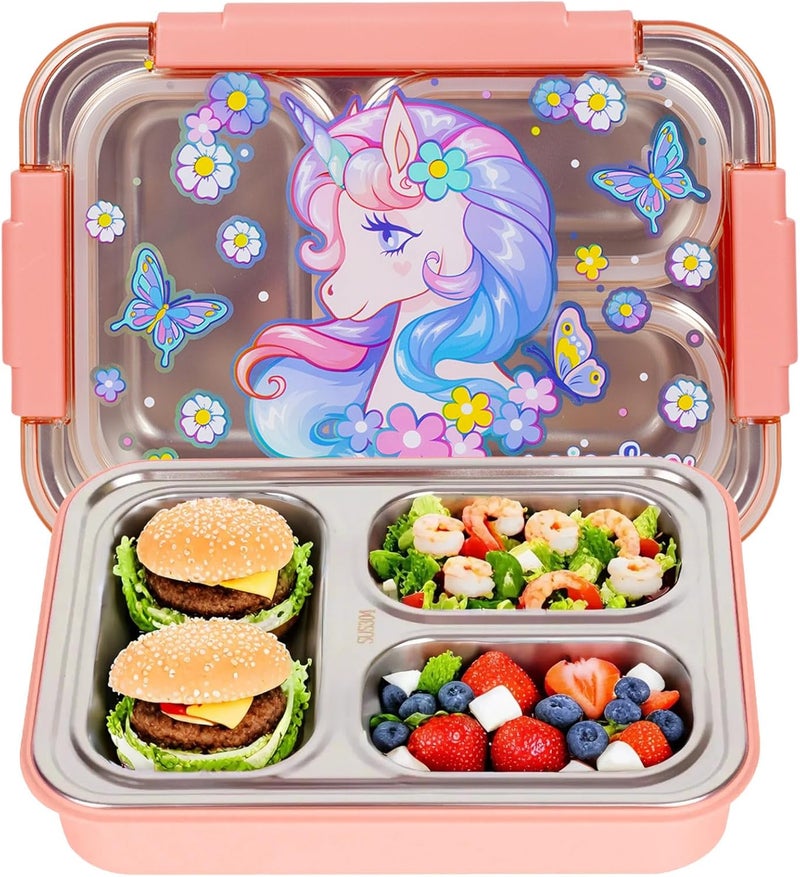 PowerKing Stainless Steel Bento Lunch Box for Kids, 710ml/23.5oz BPA-Free Leak-Proof Children Food Containers with 3 Compartments, Back to School Students Daycare Lunches Snack Container Size for Age 4-8 - Image 1