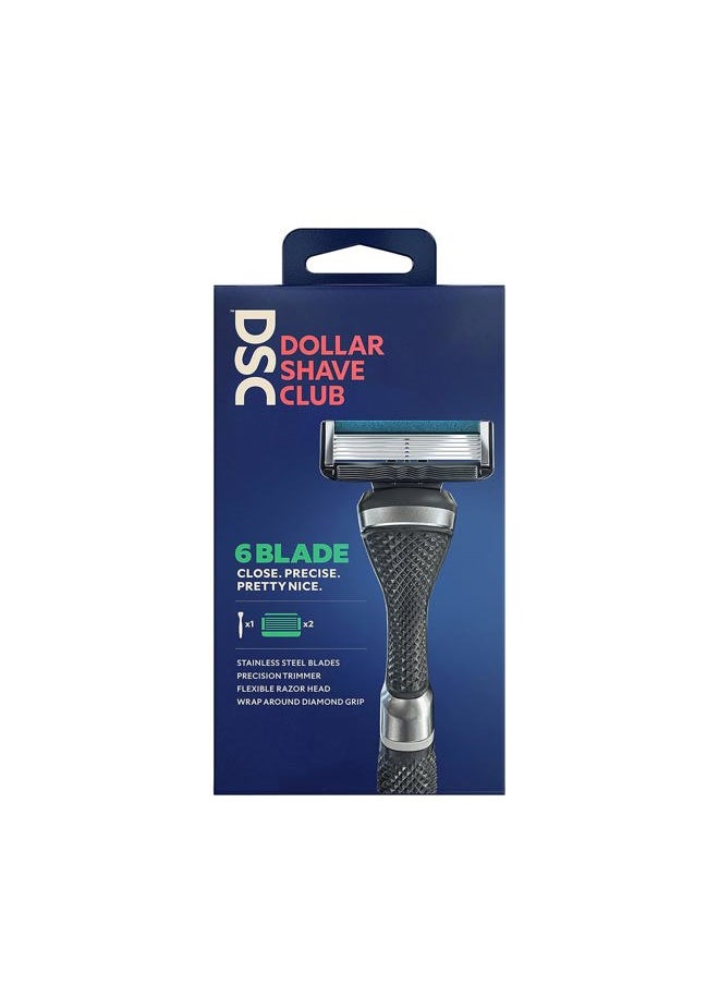 DOLLAR SHAVE CLUB 6-Blade Razor Starter Set for an Extra Close Shave Shave with Precision 1 handle, 2x 6-blade cartridges  - Image 1