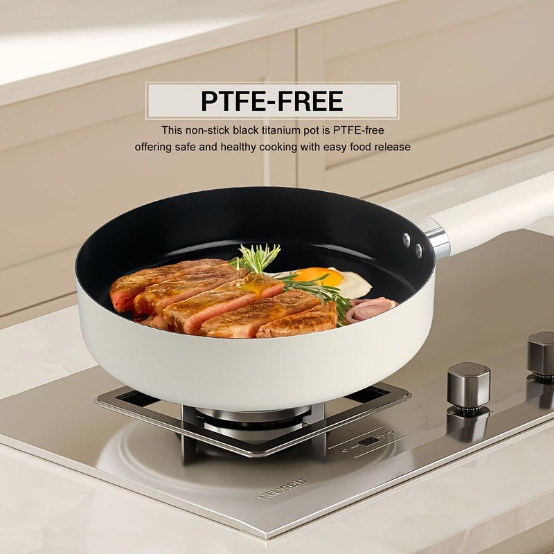 Premium White Frying Pan Without Lid Non-Stick Titanium Coating Durable - Image 4