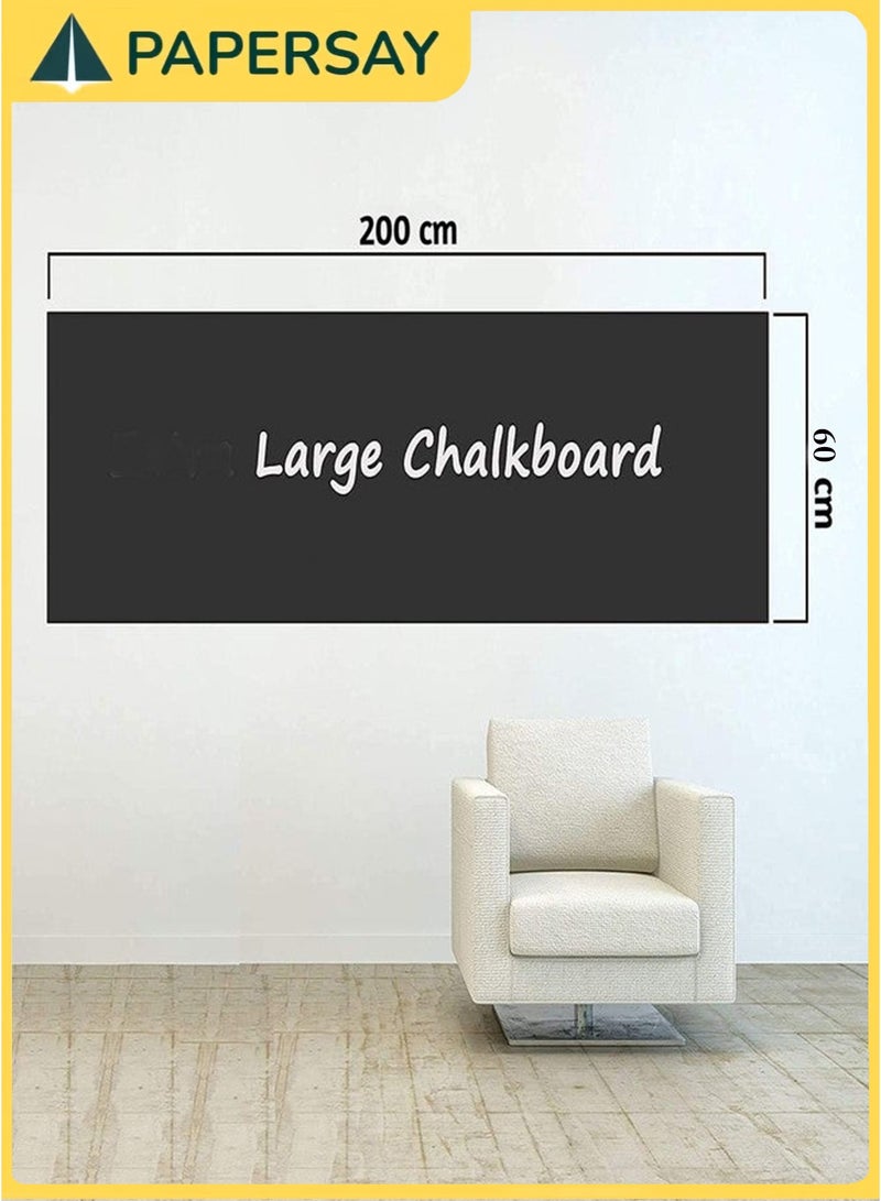 PAPERSAY 60 x 200 cm Thickened Waterproof Removable Dry-erase Self-adhesive Black Chalkboard Stickers, Free to Cut For Home Kitchens, Children's Rooms, Offices, Restaurants, Coffee Bars - 5 Chalks Included (Black) - Image 2