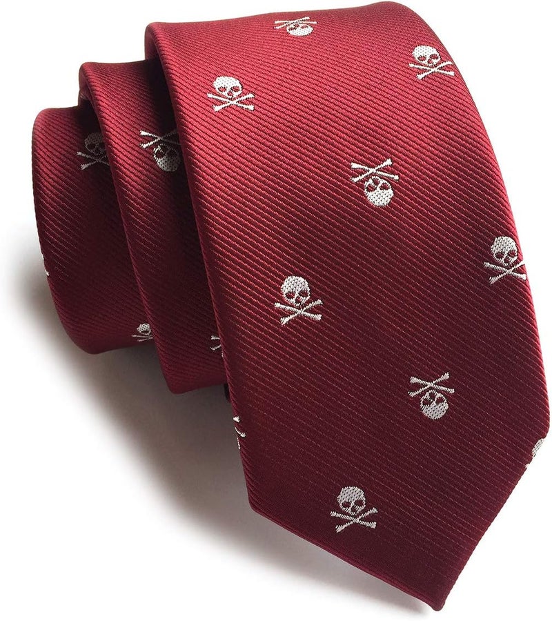 Elfeves Men's Skinny Novelty Ties Repp Skull Design Jacquard Woven Casual Halloween Necktie - Image 1