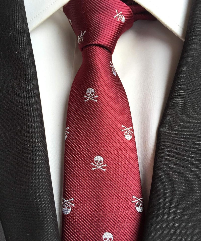Elfeves Men's Skinny Novelty Ties Repp Skull Design Jacquard Woven Casual Halloween Necktie - Image 2