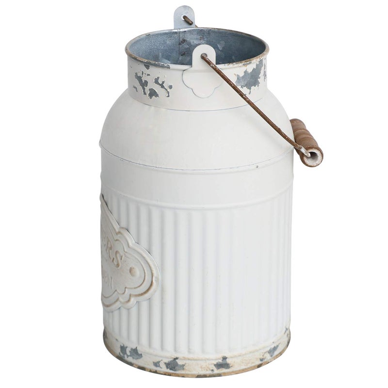 Yoillione Milk Jug Vase White Farmhouse Decor, Country Metal Flower Rustic Jug for Artificial Flowers, Cream Pitcher Vintage Shabby Chic, French Bucket With Handle - Image 4