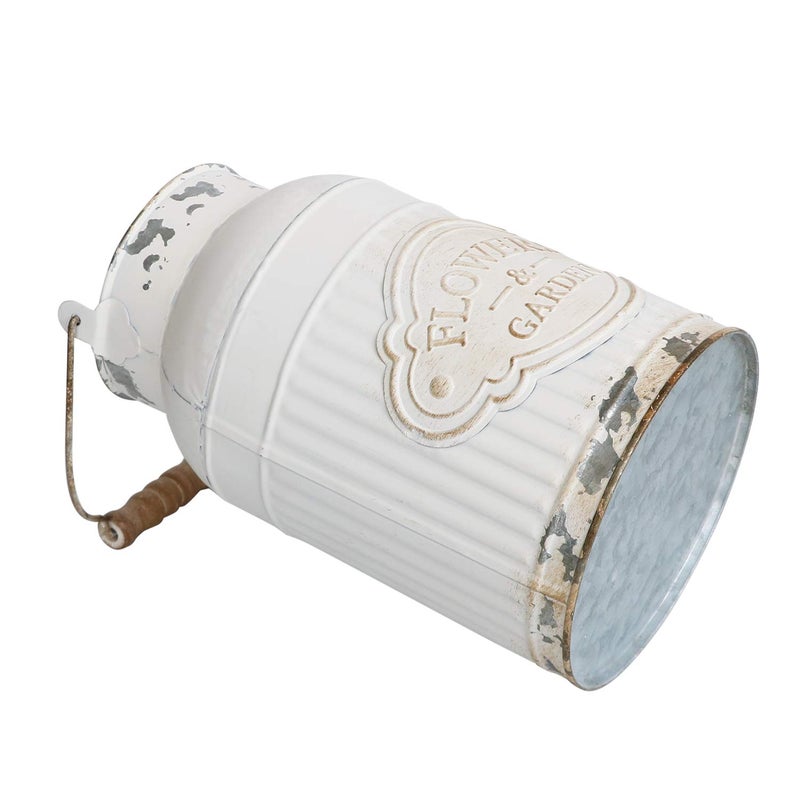 Yoillione Milk Jug Vase White Farmhouse Decor, Country Metal Flower Rustic Jug for Artificial Flowers, Cream Pitcher Vintage Shabby Chic, French Bucket With Handle - Image 3