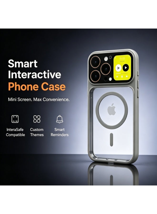 Phone Case Compatible with iPhone 16 Pro Max, Gray Magnetic Shell With Interactive Rear Smart Mini Screen, Shockproof Transparent Full Coverage Protective Cover - Image 2