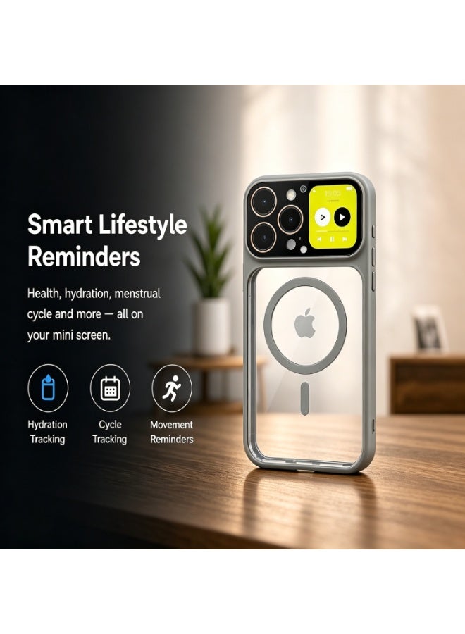 Phone Case Compatible with iPhone 16 Pro Max, Gray Magnetic Shell With Interactive Rear Smart Mini Screen, Shockproof Transparent Full Coverage Protective Cover - Image 3
