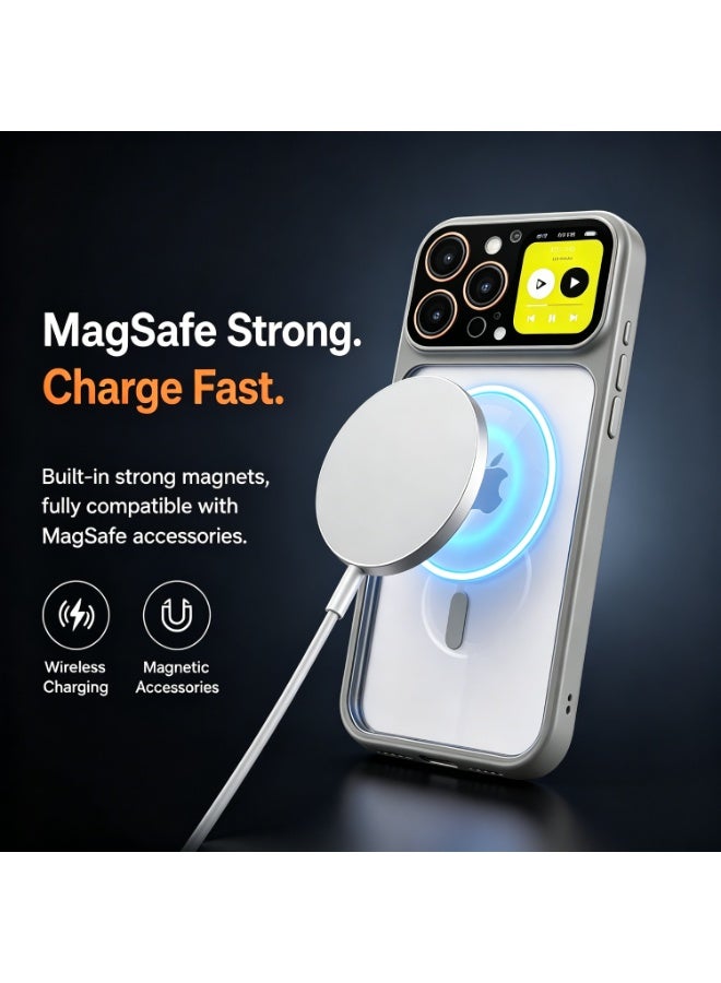 Phone Case Compatible with iPhone 16 Pro Max, Gray Magnetic Shell With Interactive Rear Smart Mini Screen, Shockproof Transparent Full Coverage Protective Cover - Image 5