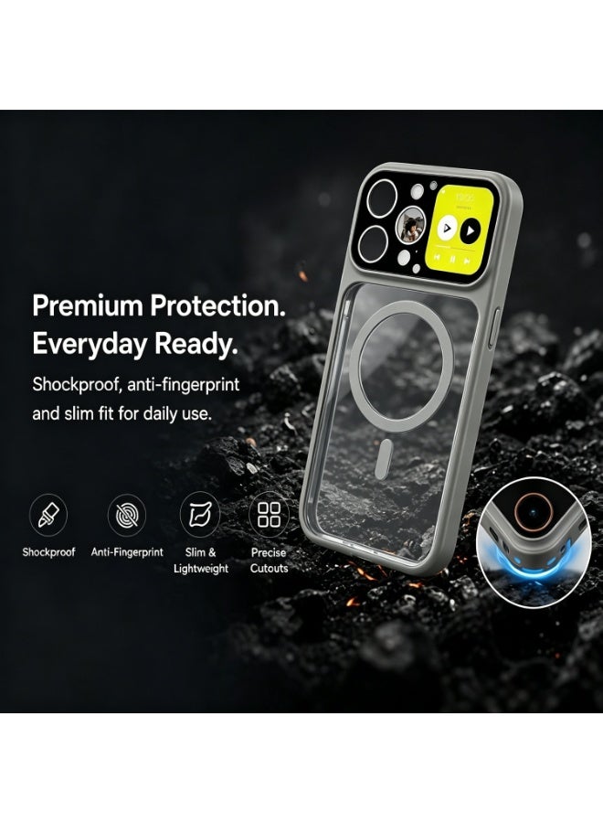 Phone Case Compatible with iPhone 16 Pro Max, Gray Magnetic Shell With Interactive Rear Smart Mini Screen, Shockproof Transparent Full Coverage Protective Cover - Image 4