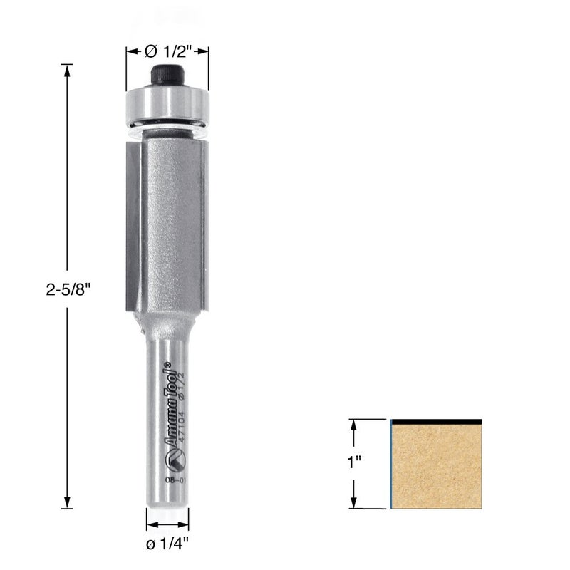 Amana Tool 47104 Flush Trim 1/2-Inch Diameter by 1-Inch Cutting Height by 1/4-Inch Shank 2-Flute Router Bit - Image 2