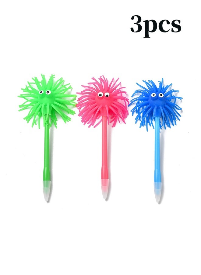 YJ 3 PCS Fluffy Monsters Pen, Wobbly Fuzzy Head Pen with Googly Eyes, Pen Writing Pens Signature Ball Pen CartoonPen Writing Stationery Pens Student Stationery - Image 1