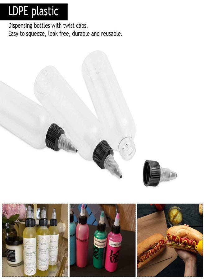 V-chen 40 Pack Clear Dispensing Bottles, 4oz Round Plastic Squeeze Bottle with Twist Top Caps for Oils/Liquids/Inks/Crafts, Kitchen and Food Grade Household - Image 4