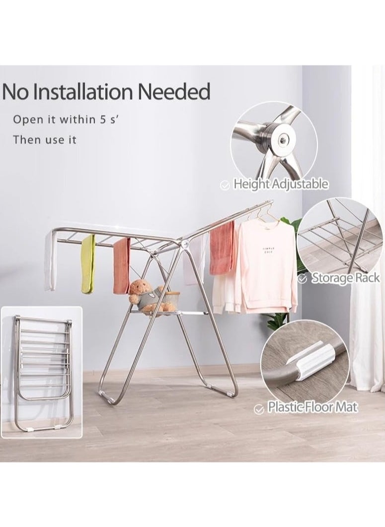 VIO VIO Stainless Steel Clothes Drying Rack – Adjustable Gullwing and Foldable for Easy Storage – Rust-Proof for Indoor and Outdoor Use  - Image 4