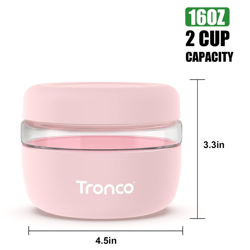 Tronco 16 oz Glass Food Storage Containers with Lids, Airtight, Leak & Spill Proof Glass Lunch Bowls for Meal Prep, Salad, Yogurt, Soup & Stew, Microwave & Dishwasher Safe, BPA-Free, Set of 2 - Image 2