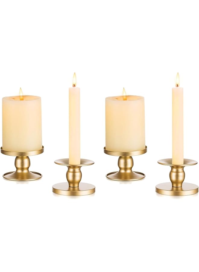 The Bros Candle Holders for Pillar Candles, 4 Pcs Gold Pillar & Taper Candle Holder, Small Metal Candle Stick Candle Holder for Wedding, Dining Room Table Centerpiece, Holiday Decor - Image 1