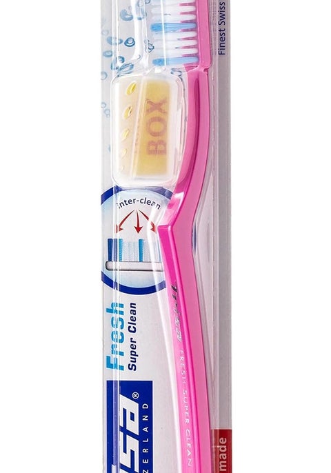 Trisa Fresh Super Clean Medium Adult Toothbrush with Travel Cap - Swiss Made Oral Care