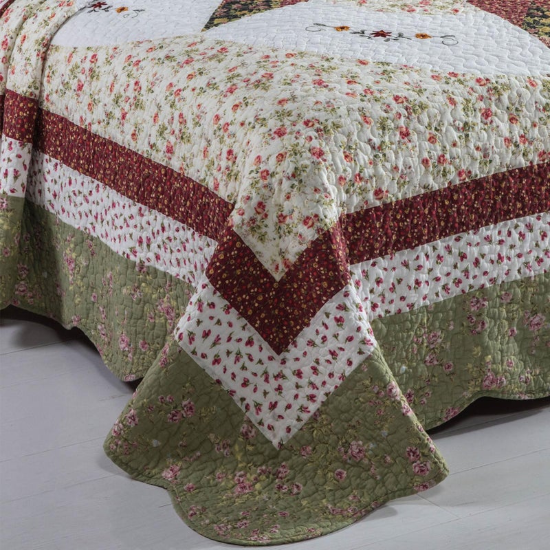YAYIDAY Quilts King Size Patchwork Bedspread Set - 100% Cotton Reversible Breathable Red Star Geometric Quilted Quilt with Pillow Shams Fit All Seasons - Image 3