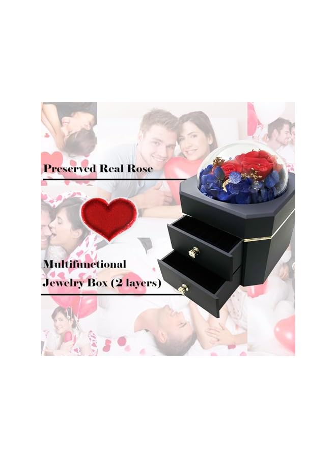 The Bros Valentine's Day Jewelry Box, Preserved Real Rose, Romantic Flower Gifts for Women Mom Wife Girlfriend on Valentines Day, Anniversary, Birthday with a Beautifully Wrapped Box - Image 3