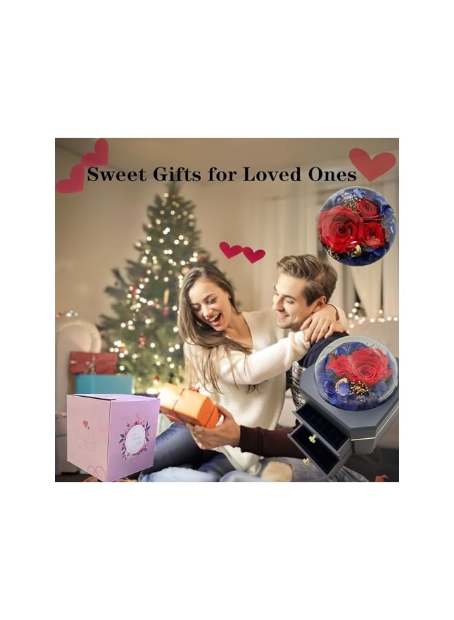 The Bros Valentine's Day Jewelry Box, Preserved Real Rose, Romantic Flower Gifts for Women Mom Wife Girlfriend on Valentines Day, Anniversary, Birthday with a Beautifully Wrapped Box - Image 4
