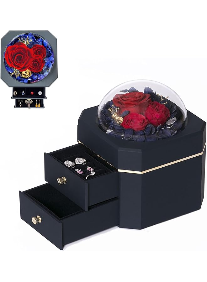 The Bros Valentine's Day Jewelry Box, Preserved Real Rose, Romantic Flower Gifts for Women Mom Wife Girlfriend on Valentines Day, Anniversary, Birthday with a Beautifully Wrapped Box - Image 1