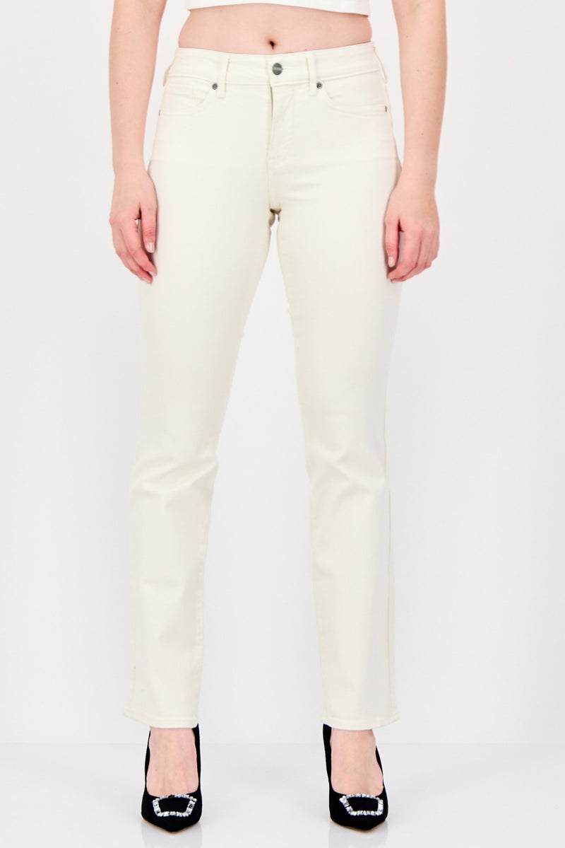 NYDJ Women Straight Fit Solid Stretchable Jeans, Cream - Image 1