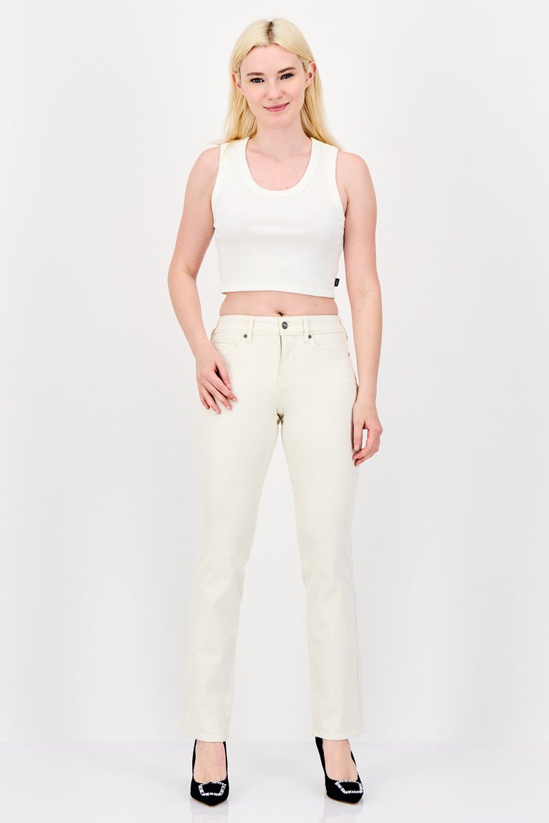 NYDJ Women Straight Fit Solid Stretchable Jeans, Cream - Image 4