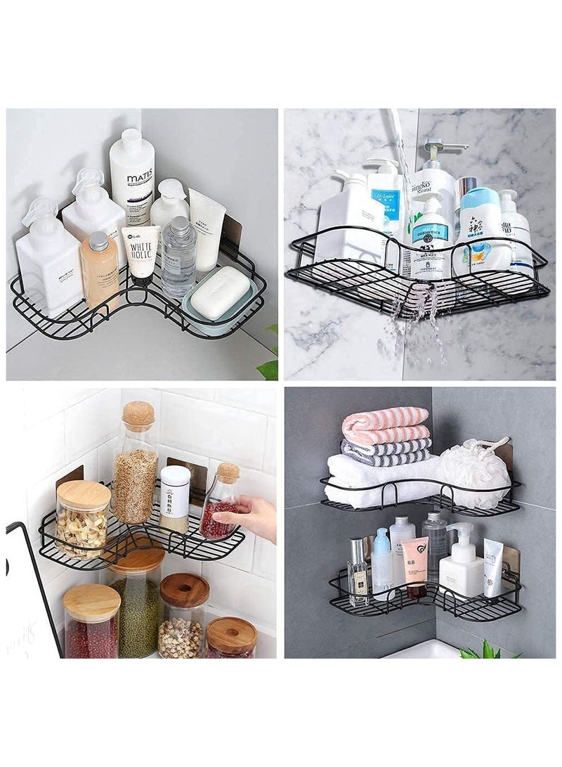 رف حمام مثالي لتخزين أدوات التجميل، رف معدني لاصق على الحائط وفي الزاوية، رف تخزين وحامل للشامبو، للمطبخ والحمام ستانلس ستيل، أسود - Image 3