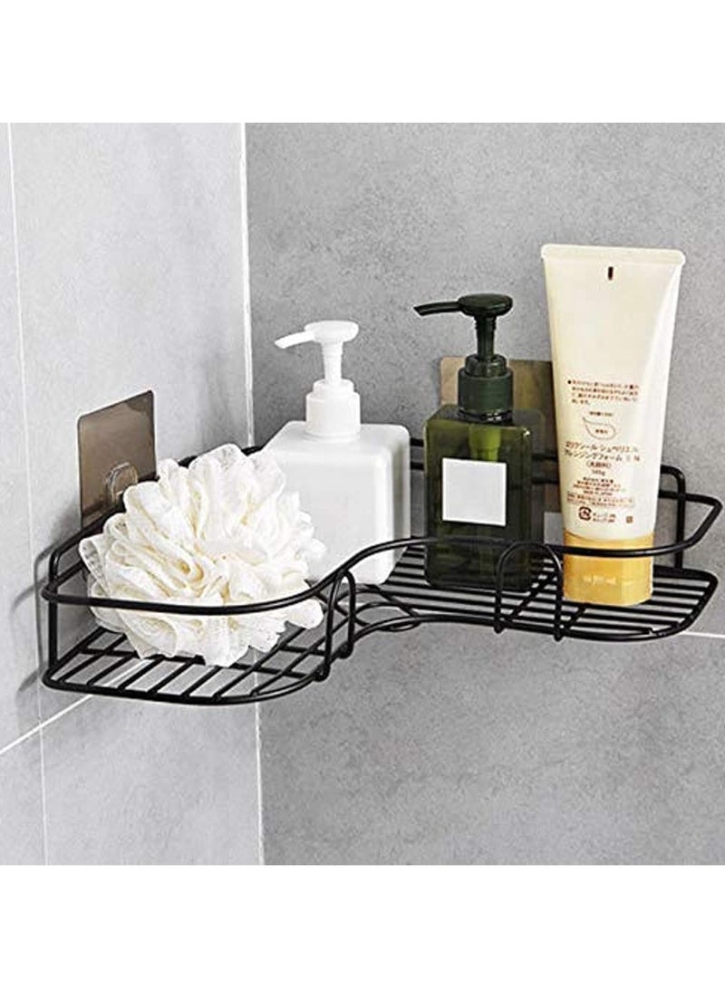 رف حمام مثالي لتخزين أدوات التجميل، رف معدني لاصق على الحائط وفي الزاوية، رف تخزين وحامل للشامبو، للمطبخ والحمام ستانلس ستيل، أسود - Image 4