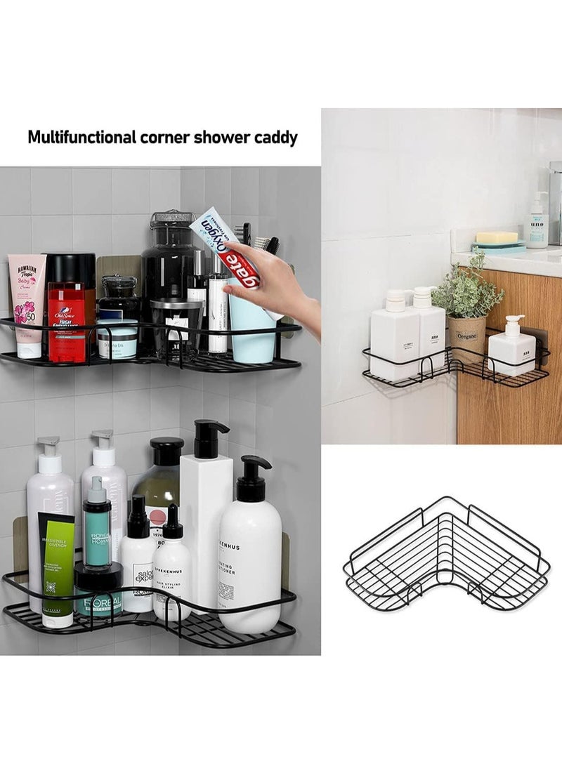 رف حمام مثالي لتخزين أدوات التجميل، رف معدني لاصق على الحائط وفي الزاوية، رف تخزين وحامل للشامبو، للمطبخ والحمام ستانلس ستيل، أسود - Image 5