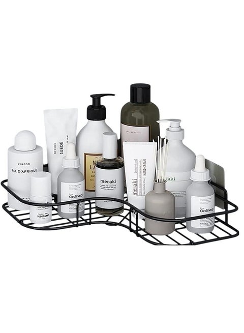 رف حمام مثالي لتخزين أدوات التجميل، رف معدني لاصق على الحائط وفي الزاوية، رف تخزين وحامل للشامبو، للمطبخ والحمام ستانلس ستيل، أسود