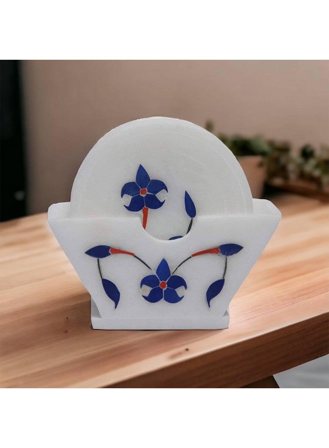 Pooja Creation Handmade Round White Coaster with Inlay Work (White, 8.5x8.5 cm approx. , Set of 6) - Image 1