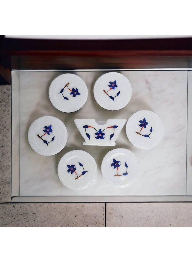 Pooja Creation Handmade Round White Coaster with Inlay Work (White, 8.5x8.5 cm approx. , Set of 6) - Image 3