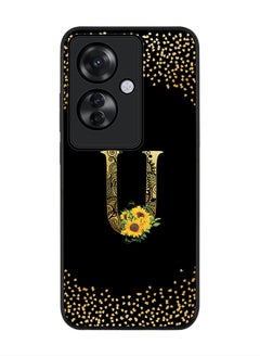 Stylizedd Rugged Black edge case for Oppo Reno11 F / Oppo F25 Pro 5G, Slim fit Soft Cover - Custom Monogram Initial Letter Floral Pattern Alphabet - U ( Black)  - Image 1