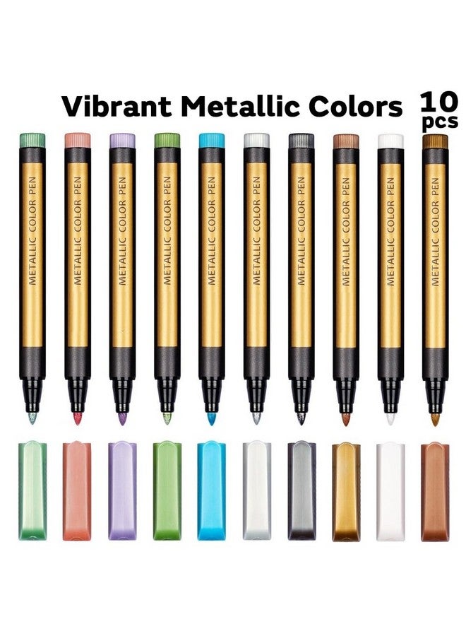 Dyvicl Metallic Marker Pens Set Of 10 Medium Point Metallic Markers For Rock Painting Black Paper Card Making Scrapbooking Crafts Diy Photo Album - Image 2