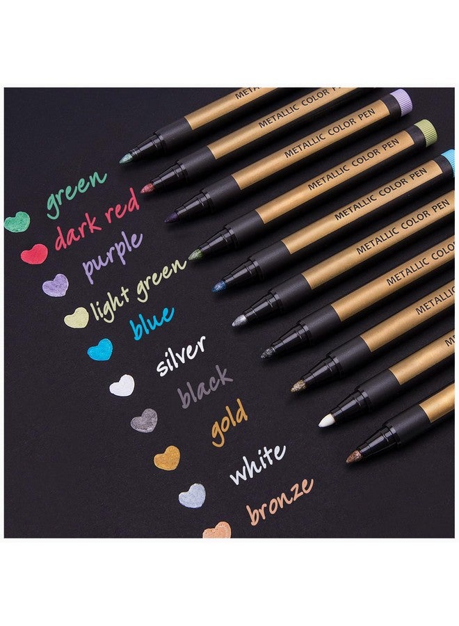 Dyvicl Metallic Marker Pens Set Of 10 Medium Point Metallic Markers For Rock Painting Black Paper Card Making Scrapbooking Crafts Diy Photo Album - Image 1