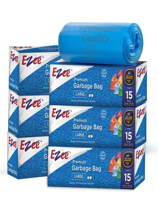 Ezee Plastic Blue Garbage Bags Large 90 Pcs | 15 Pcs | 24 x 32 Inch | Dustbin Bags/Trash Bags/Dustbin Covers for Wet and Dry Waste, Set of 1 - Image 1